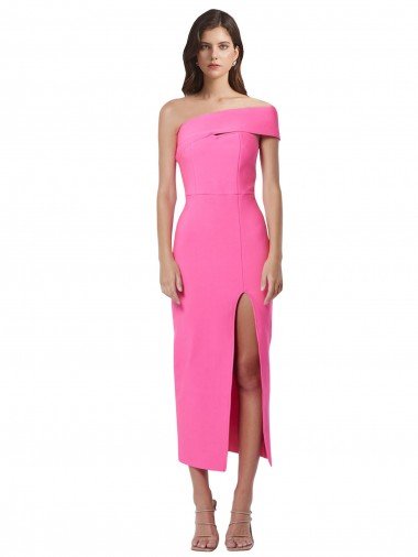 One Shoulder Neckline Short Midi Length Crepe Cocktail Formal Dress Canada