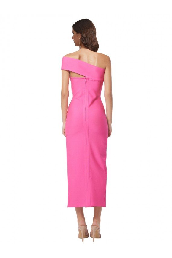 One Shoulder Neckline Short Midi Length Crepe Cocktail Formal Dress