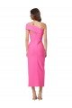 One Shoulder Neckline Short Midi Length Crepe Cocktail Formal Dress
