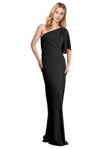 Pleated One Shoulder Flutter Sleeves Slim Crepe Formal Dress Canada