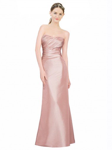 Long Strapless Stretch Satin Formal Dress with Pleats and Low Back Canada