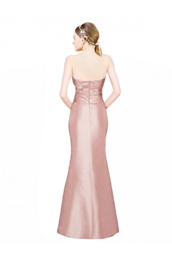 Long Strapless Stretch Satin Formal Dress with Pleats and Low Back