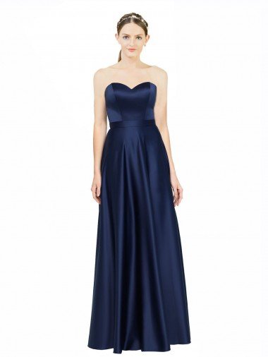 Floor Length Sweetheart Neckline Stretch Satin Formal Dress with Belt Canada