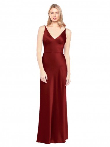 Full Length Long Stretch Satin Semi Formal Dress V-Back Canada