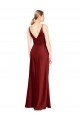 Full Length Long Stretch Satin Semi Formal Dress V-Back