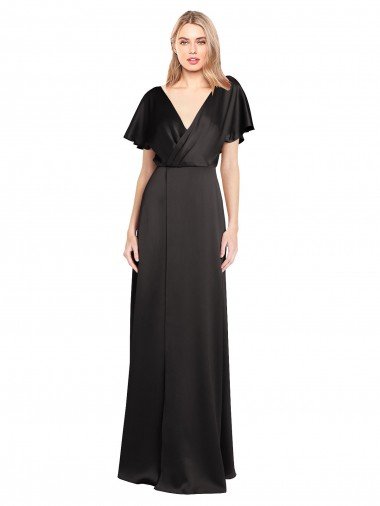 Cap Sleeves Open Back Long Stretch Satin Formal Dress Canada