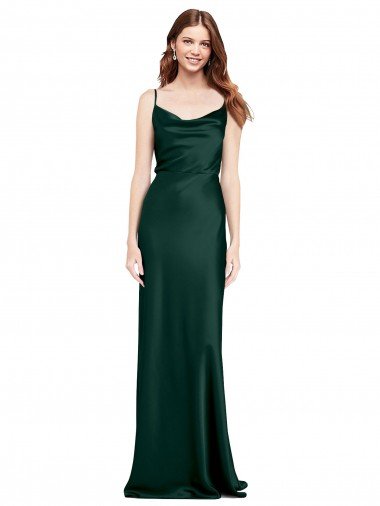 Fitted Cowl Neck Long Stretch Satin Semi Formal Dress with V-Back Canada