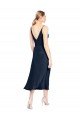 V-Neck Midi Length Short Stretch Satin Cocktail Formal Dress V-Back
