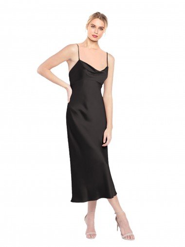 Cowl Neck Midi Length Short Stretch Satin Slip Cocktail Formal Dress Canada