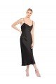 Cowl Neck Midi Length Short Stretch Satin Slip Cocktail Formal Dress