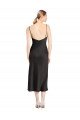 Cowl Neck Midi Length Short Stretch Satin Slip Cocktail Formal Dress
