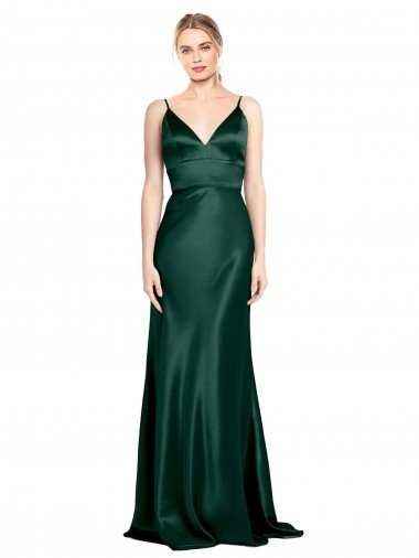 High V-Neck Long Full Length Sheath Stretch Satin Formal Dress Canada