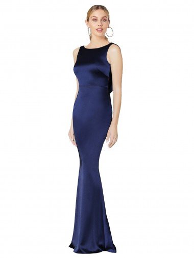 Sheath High Neck Stretch Satin Formal Dress Low Back Canada