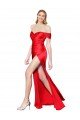High Neck Off the Shoulder Stretch Satin Formal Dress with High Slit