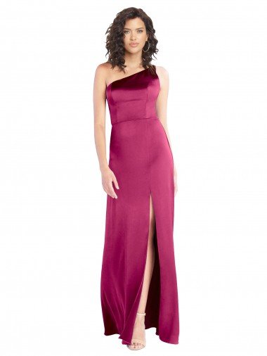 Sleek One Shoulder A-Line Long Stretch Satin Formal Dress with Spaghetti Straps Back Canada