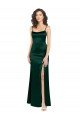Long Slim Scoop Neck Stretch Satin Formal Dress with Open Back