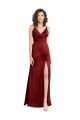Faux Surplice Neckline Long Slim A-Line Stretch Satin Formal Dress