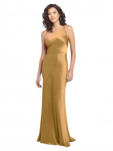 One Shoulder Long Floor Length Stretch Satin Semi Formal Dress Canada