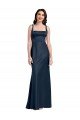 Square Neck A-Line Long Stretch Satin Formal Dress with Wide Straps