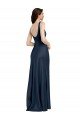 Square Neck A-Line Long Stretch Satin Formal Dress with Wide Straps
