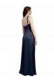 Cowl Neck Soft Long Stretch Satin Formal Dress with Side Slit and Pleated Straps