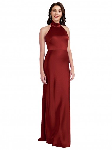 Backless Halter Long Stretch Satin Formal Dress Canada