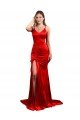 Long Pleated Stretch Satin Formal Dress with High Slit