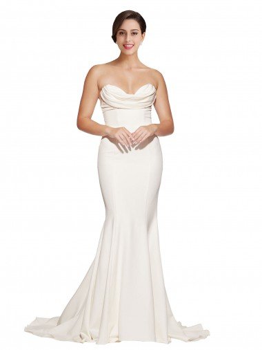 Strapless Cowl Neck Sweep Train Stretch Satin Formal Dress Canada