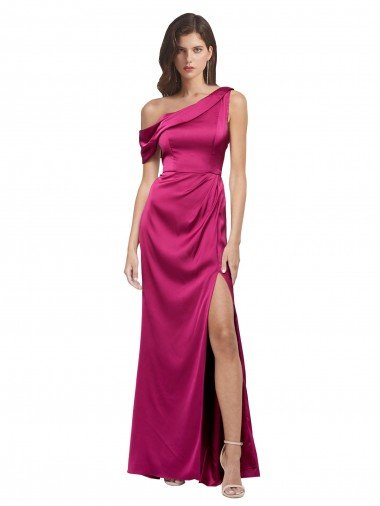 Off the Shoulder Short Sleeves Stretch Satin Formal Dress with Side Slit Canada