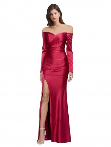 Long Sleeves Off the Shoulder Stretch Satin Formal Dress with High Side Split Canada