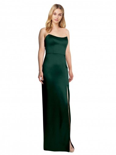 Scooped Strapless Neckline Stretech Satin Formal Dress with Side Slit Canada