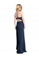 Halter Neckline Long Stretch Satin Formal Dress with Strappy Back and Side Slit
