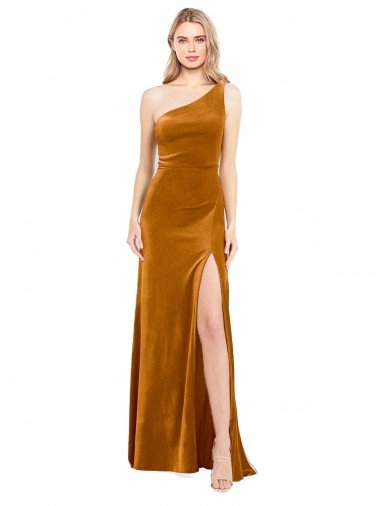 Sleek One Shoulder Long Velvet Formal Dress Canada