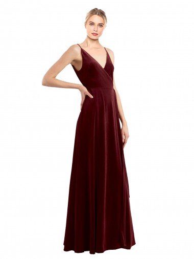 Faux Wrap V-Neck Sleek Long Velvet Formal Dress Canada