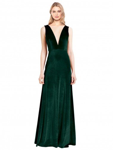 Daring Deep V-Neck Long Full Length Velvet Formal Dress Canada