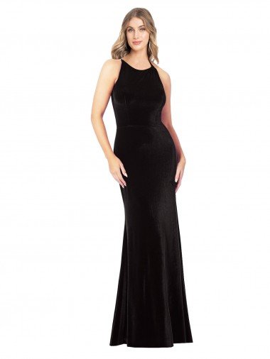 Vintage Velvet High Neck Formal Dress with Strappy Back Canada