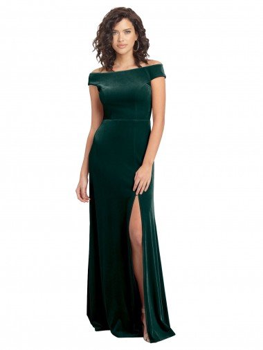 Floor Length Cap Sleeves Long Velvet Formal Dress with High Side Slit Canada