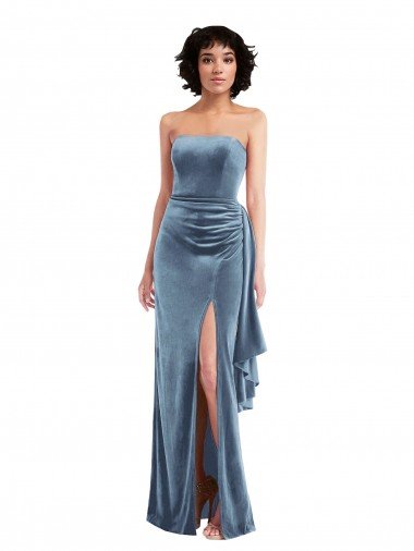 Strapless Velvet Maxi Formal Dress with Draped Skirt Canada