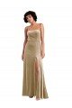 Square Neck Velvet Maxi Formal Dress with Front Slit & Pocket