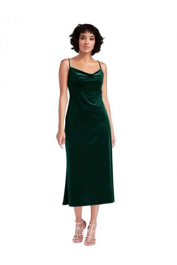 Midi Length Cowl Neck Velvet Short Slip Cocktail Formal Dress