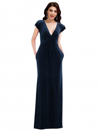 Flutter Sleeve Wrap Bodice Velvet Maxi Formal Dress with Pockets Canada