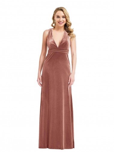 Plunging Neckline Velvet Maxi Formal Dress with Criss Cross Open Back Canada