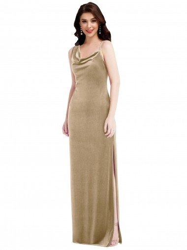 One Shoulder Velvet Maxi Semi Formal Dress with Side Slit Canada