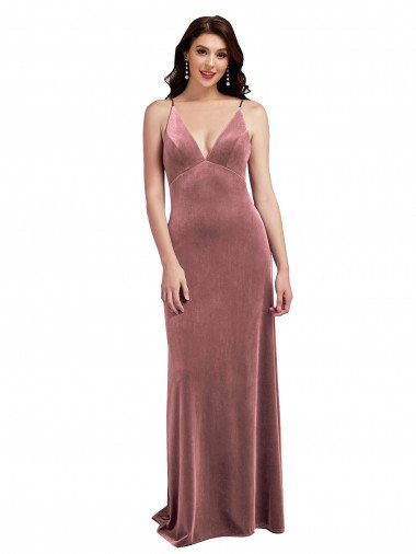 Low Scoop Back Long V-Neck Velvet Semi Formal Dress Canada