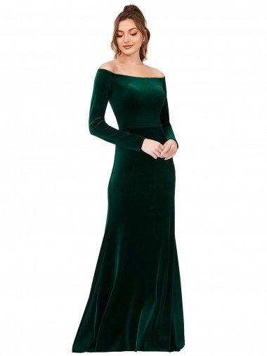 Off the Shoulder Long Sleeves Stretch Velvet Formal Dress Canada
