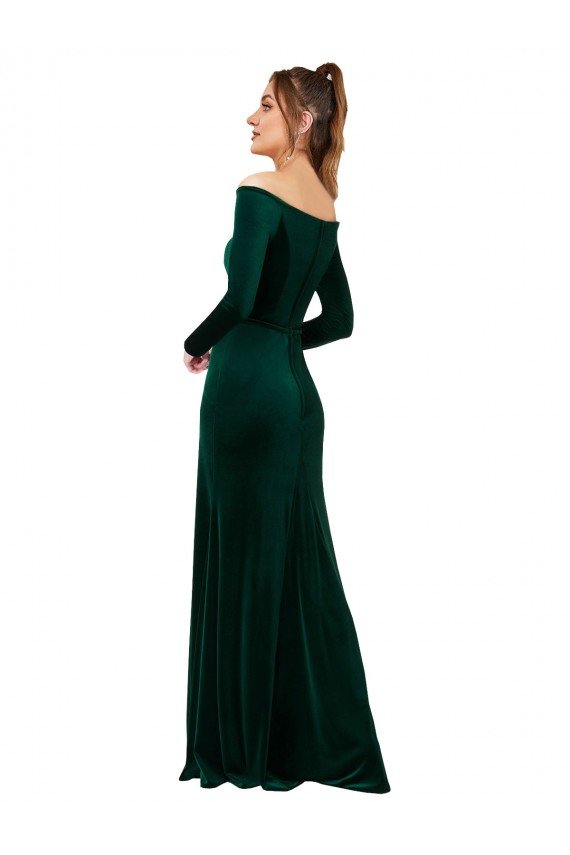 Off the Shoulder Long Sleeves Stretch Velvet Formal Dress