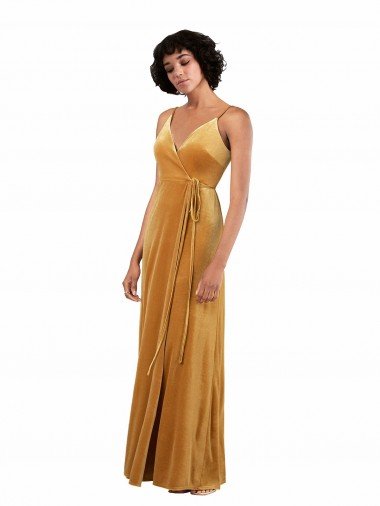 Romantic Velvet Floor Length Formal Dress with Wrap Detail Canada