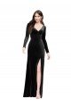 Long Sleeves Velvet Formal Dress with V-Neckline and Thigh Slit
