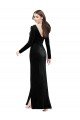Long Sleeves Velvet Formal Dress with V-Neckline and Thigh Slit