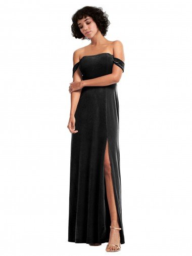 Off the Shoulder Drapped Sleeves Stretch Velvet Formal Dress Canada